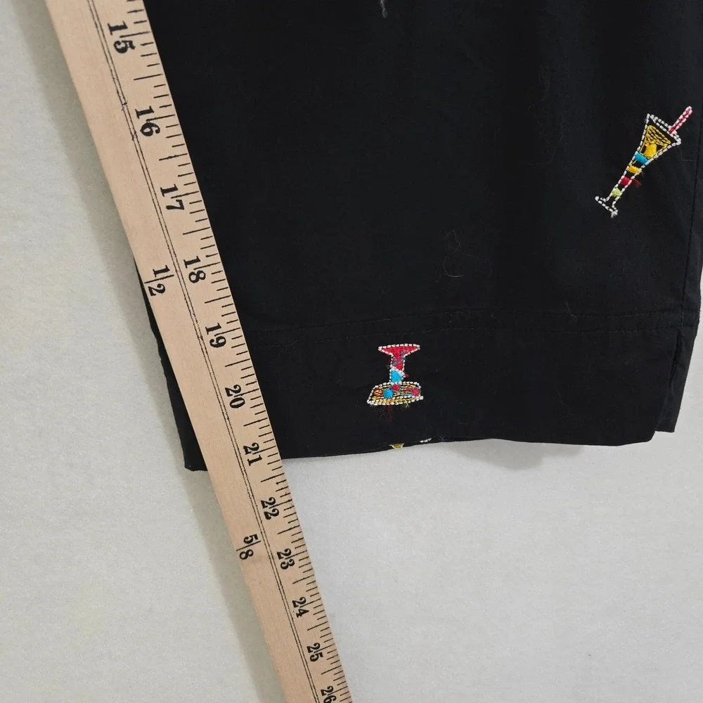 ELCC XL Size 14 Black Crop Pants Embroidered Martini Margarita Cocktail  #1337